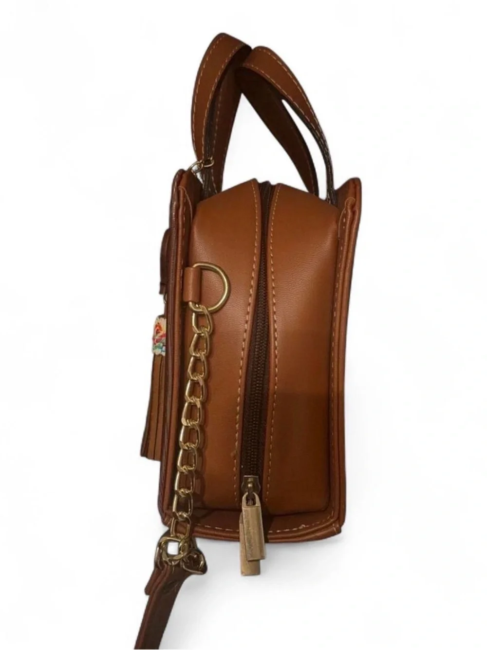 Brown Heart & Hummingbird Vegan Leather Tote Bag